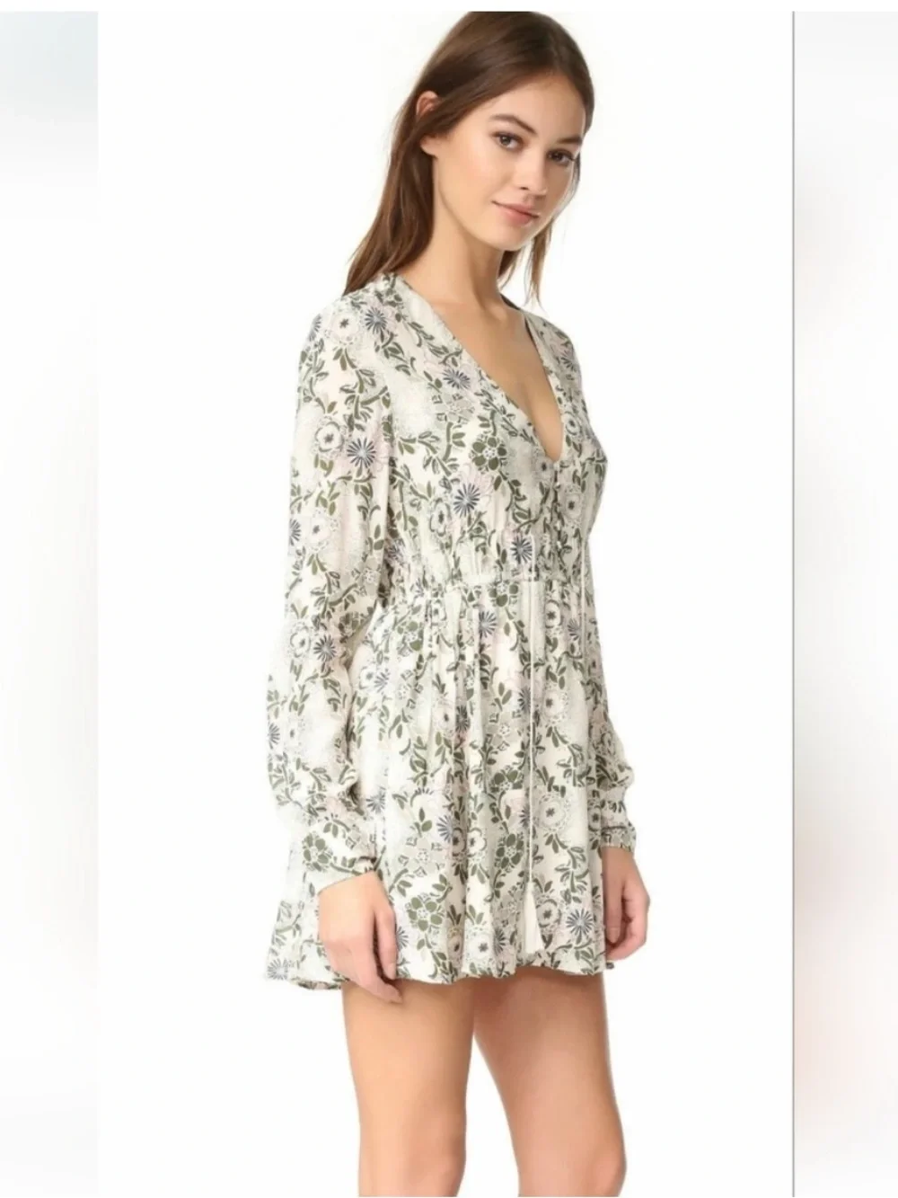 FREE PEOPLE Stealing Fire Mini Dress In Ivory Green Combo floral boho Sz S